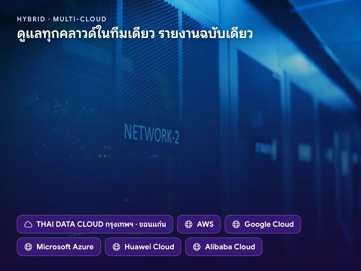 Managed Cloud Services ดูแลได้ทั้ง THAI DATA CLOUD, AWS, Google Cloud, Microsoft Azure, Huawei Cloud และ Alibaba Cloud