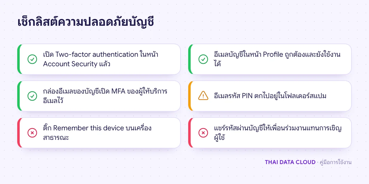 เช็กลิสต์ความปลอดภัยของบัญชี TDC Enterprise หลังเปิด Two-Factor Authentication สิ่งที่ควรทำและสิ่งที่ควรเลี่ยง