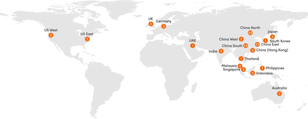 แผนที่โซนและภูมิภาค Data Center ของ Alibaba Cloud ทั่วโลก